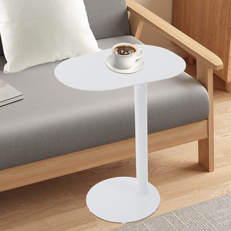 20” Modern Minimalist Raised C-Shaped Iron Metal Sofa Side Table, White