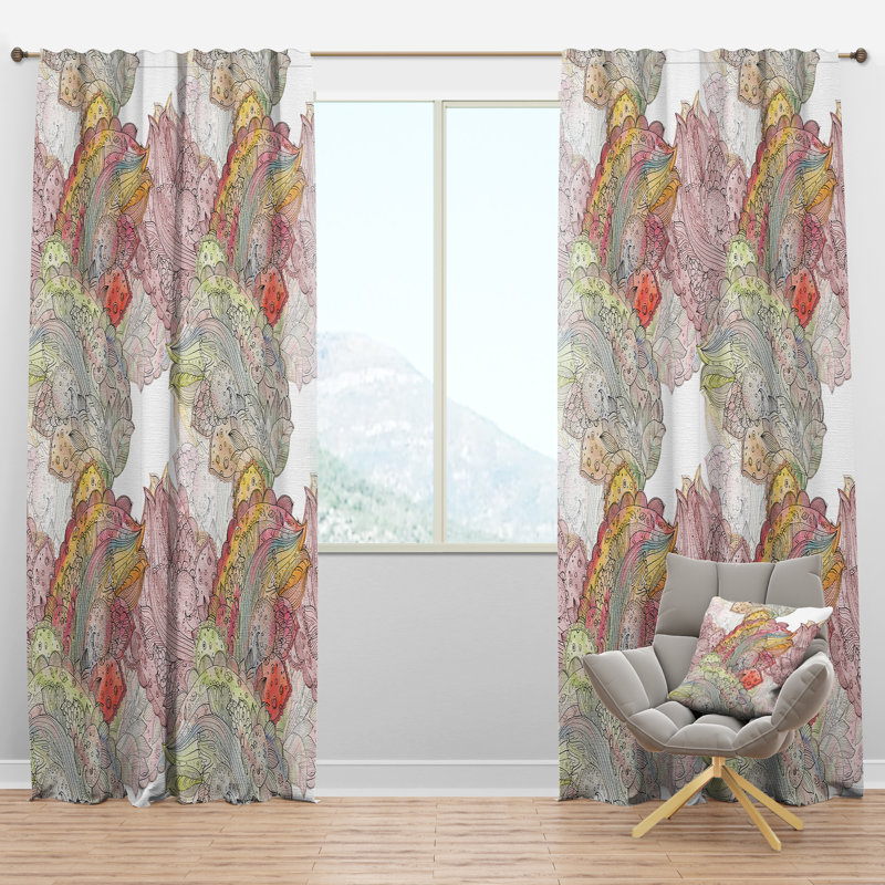 Watercolor Painting with Ethnic Motif - Nature Curtain - Velvet Room darkening - 1 panel, 52" W x 84" L