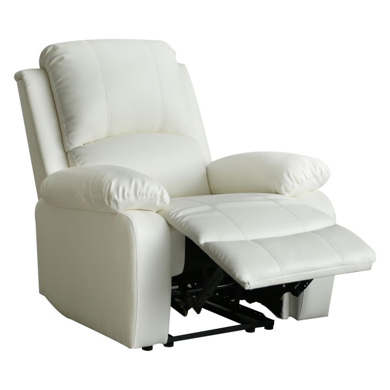 Kyilaa Vegan Leather Reclining Chair, White Faux Leather