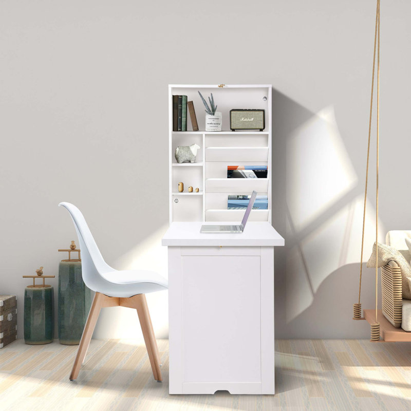 Bureau d'écriture convertible mural moderne en bois compact pour bureau à domicile avec rangement