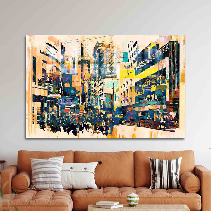 Paysage urbain moderne abstrait imprimé sur verre trempé pour le bureau, l'art mural et la décoration intérieure | Rectangle