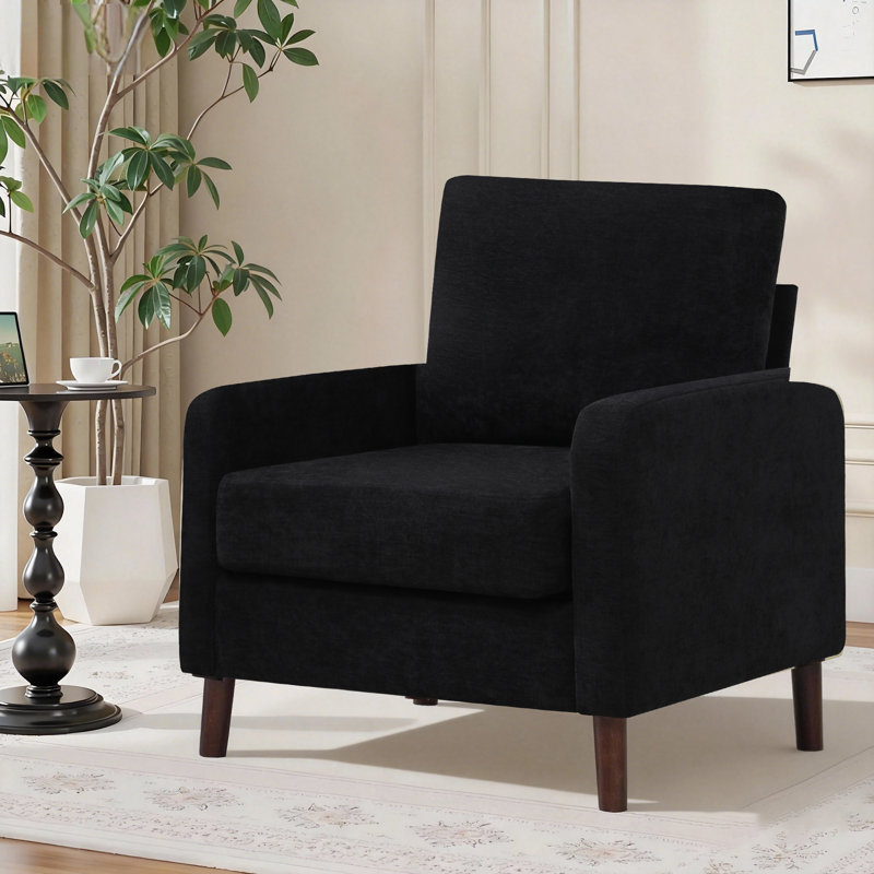 Élégante chaise d'appoint rembourrée en tissu avec pieds robustes en bois massif, Noir