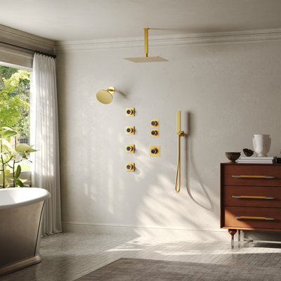 DualJet Spa 12" & 6" Dual Showerheads System,  Thermostatic Shower Faucet with Rough-in Valve