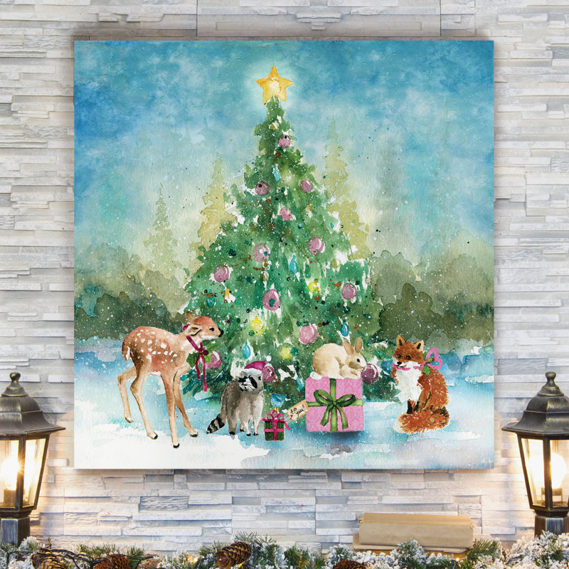 « forestières de noël », peinture, H 24 po x l 24 po x P 1 po, Toile tendue