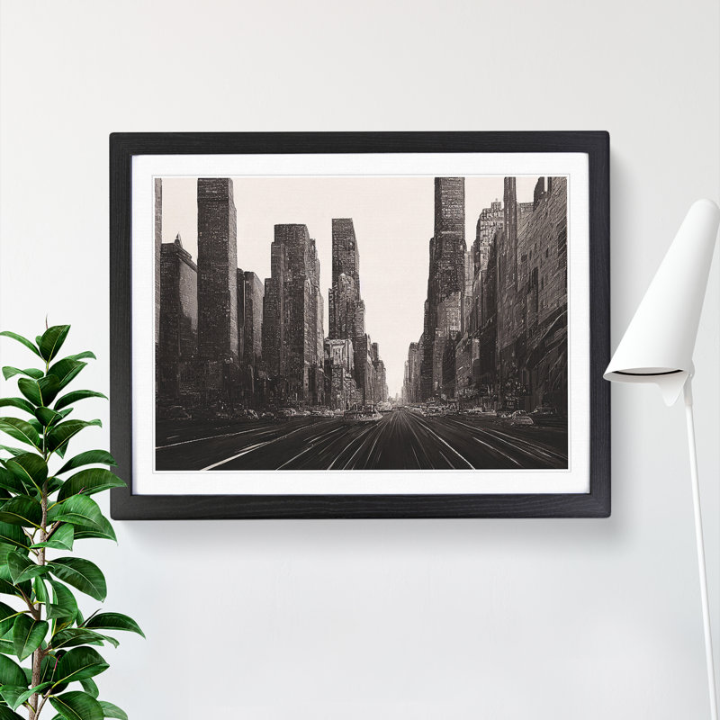 XH1022-9636X Vintage New York Skyline Vol.2 - Single Picture Frame Print, 46cm H x 64cm W x 2cm D, Black
