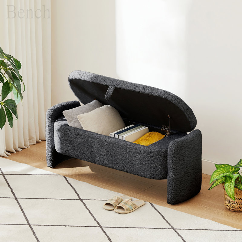 Banc de rangement rembourré Borkovany, Gris foncé