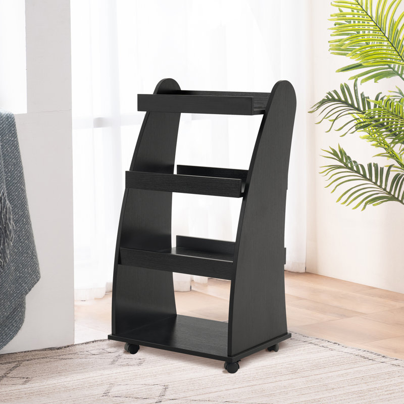 Salon Storage Trolley with Shelf and Wheels,Book Organizer, Black, Black