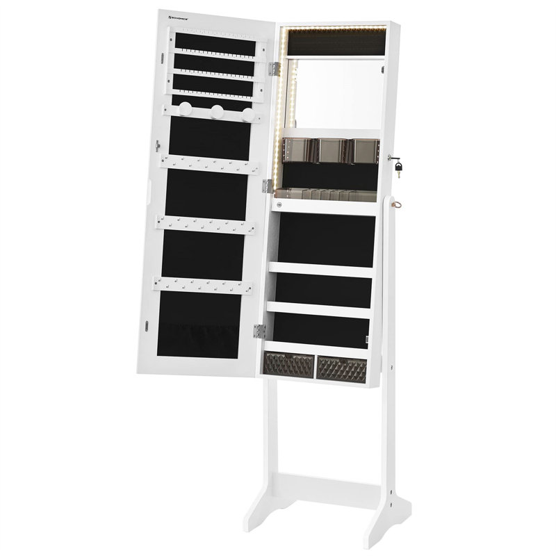 White Jewellery Armoire With Built-In Lighted Mirror, Ample Storage, And Effortless Assembly, White