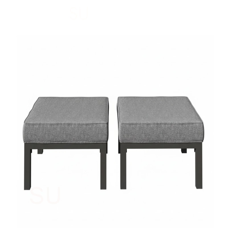 Set Of 2 24" Aluminum Patio Ottomans With Cushions, All-Weather Footrests, Black