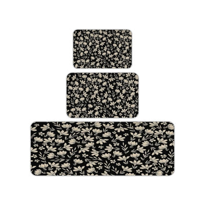 Ensemble de tapis de cuisine noir et beige 3 pièces pour cuisine et salle à manger