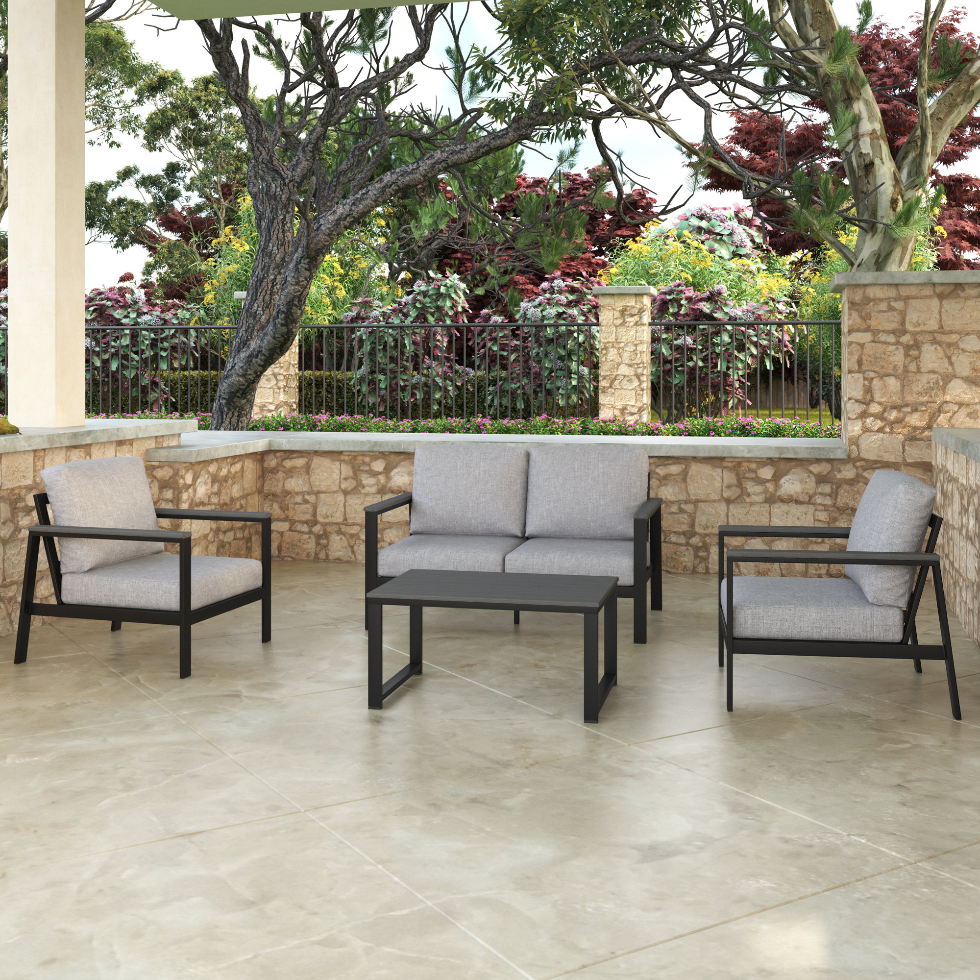 Townsend 4 Piece Sofa Seating Group with Sunbrella Cushions, Gray, Canvas Granite