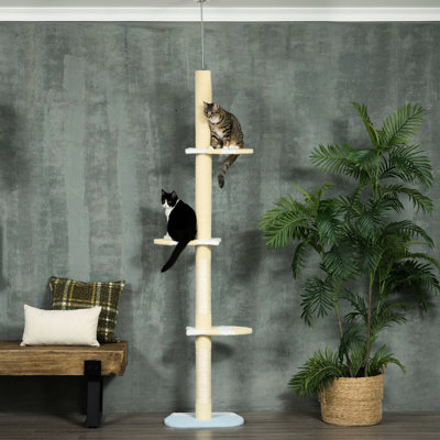 4 grandes chatières vivantes, du sol au plafond, de 87 à 103 pouces réglables, de plateformes, de poteaux à griffer et de jaune pour les chats d'intérieur