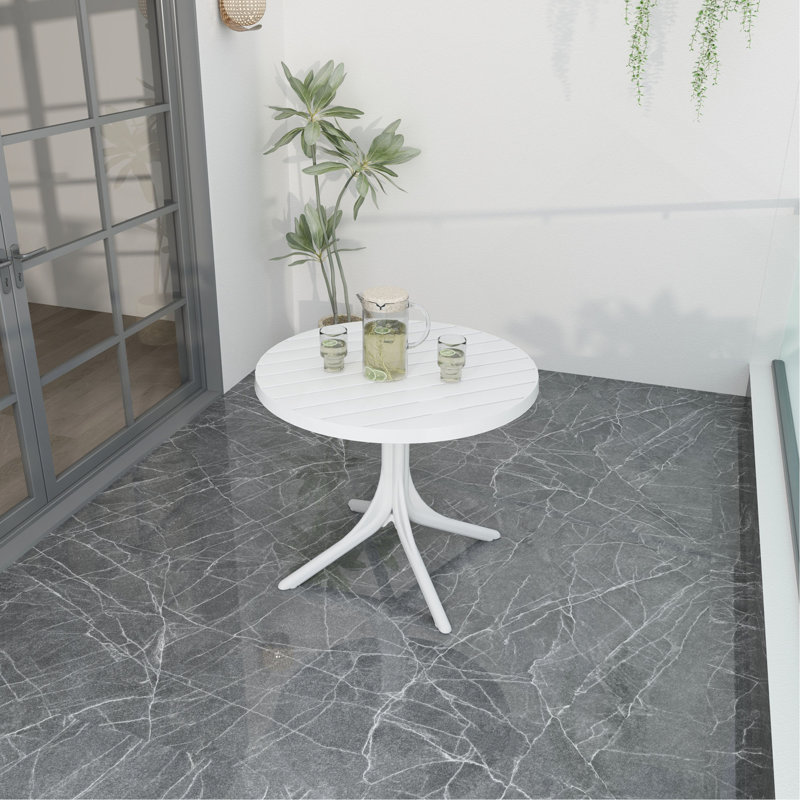 Summer - Table ronde moderne en plastique blanc - Table de salle à manger / table basse intérieure / extérieure de 36 pouces, table de patio légère en polypropylène résistant aux intempéries pour le jardin, la cour, la cuisine, le camping