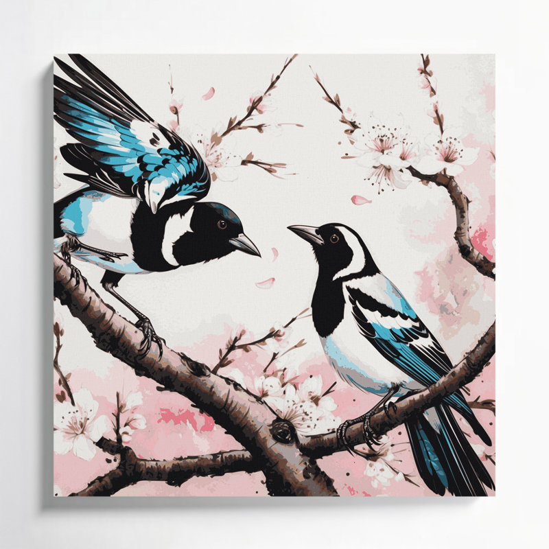 Art mural sur toile, oiseaux, pie, H 12 po x l 12 po