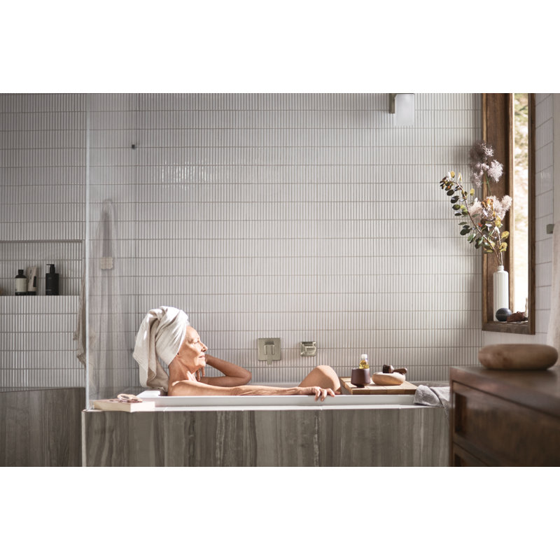 90 Degree Single Handle Wall Mount Tub Filler High Flow Tub Faucet With 10" Spout Reach, Brushed Nickel
