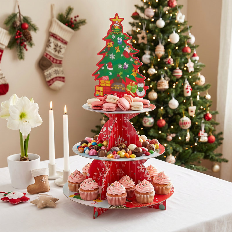 3-Tier Christmas Tree Cardboard Cupcake Display Stand