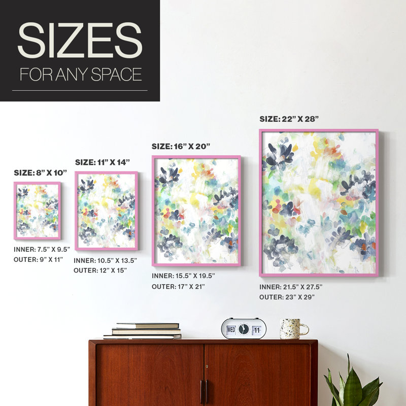 «Wall Flower Patterns II», reproduction encadrée - bois massif, H 15 po x l 12 po, Rose