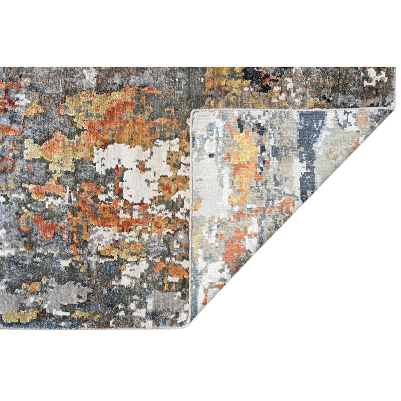 High-Quality Hand-Knotted Grey And Rust Area Rug, Multi And Rust, Rectangle 4' x 6'