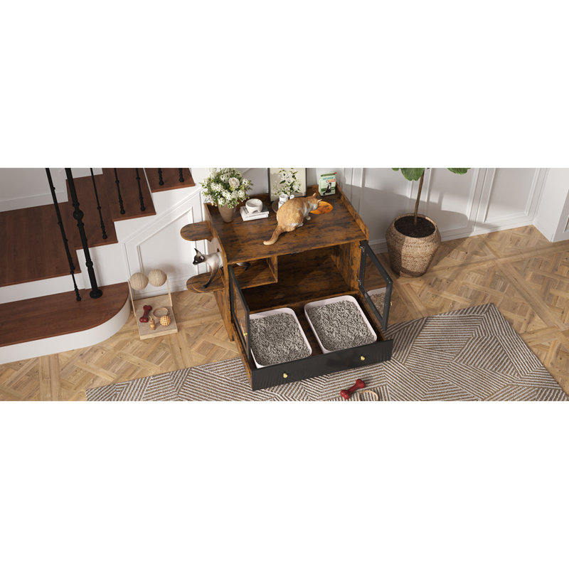 Enceinte de litière pour chat avec tiroir et escalier pour chambre à coucher