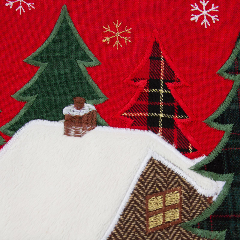 Christmas Cabin Red and Green Embroidered Lumbar Pillow