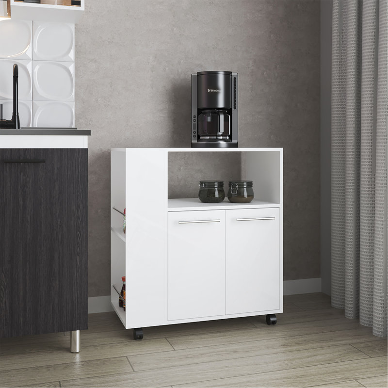 Chariot de cuisine avec tablette Linden Linden Rangement ouvert. Et une armoire à deux portes., Blanc