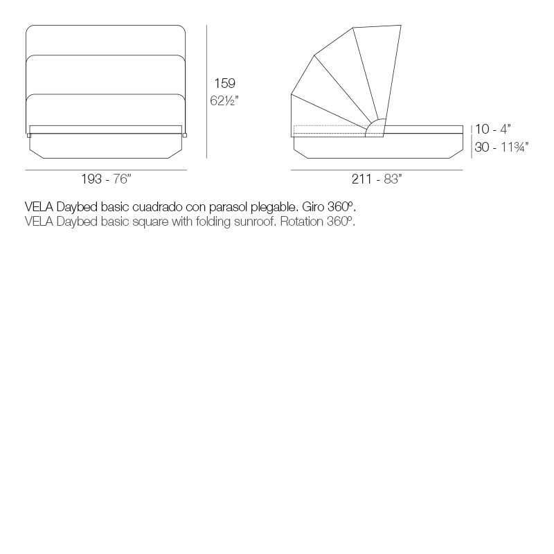 Vela - Basic Daybed with Folding Canopy - 83"x76" - Basic, Steel/Steel