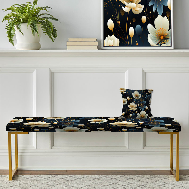 Banc floral rembourré or, Ivory/Blue Boho Chic Floral