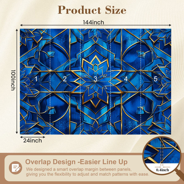 Red Barrel Studio Peel and Stick Wallpaper Blue Floral Mandala Golden ...