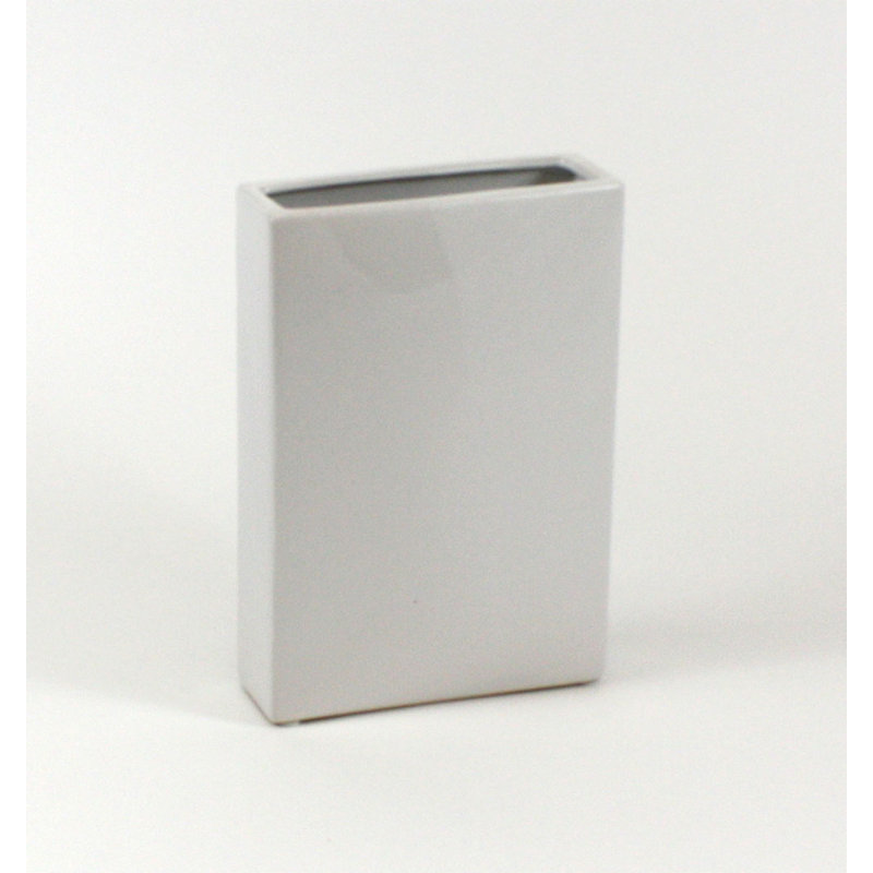 Vase de table plat rectangulaire en céramique, Blanc, H 12 po x l 8 po x P 2,5 po