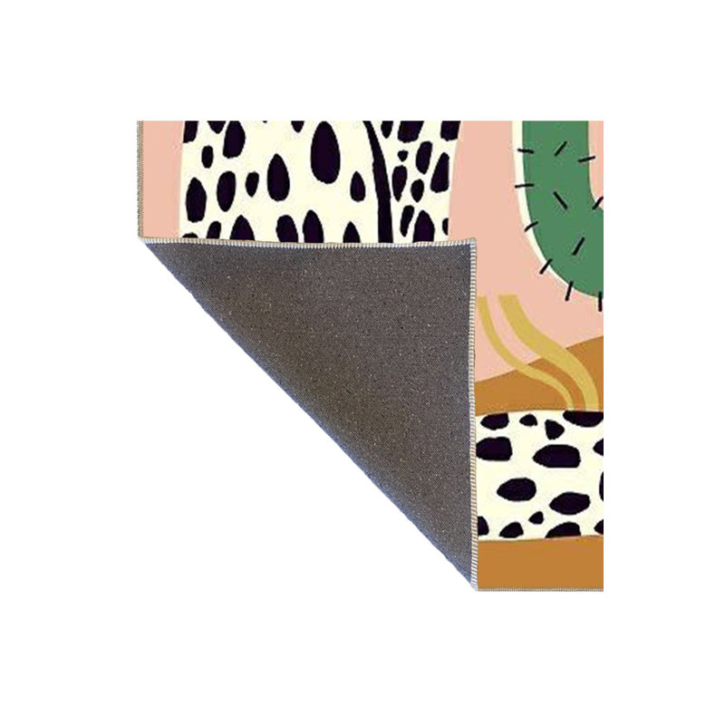Tapis lavable à la machine à motif de cactus et de chat de couleur rose, Sous-tapis rectangulaire de 3 pi 3 po x 4 pi 11 po