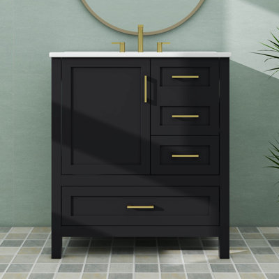 30 Inch Bathroom Vanity With Built-In Shelf, Deep Drawer, Standard Drawer And Long Divider Drawer