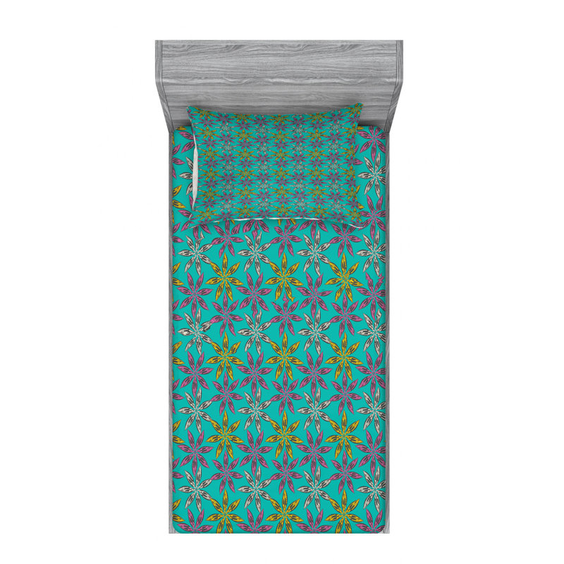 Microfiber Floral Sheet Set, Twin Sheet Set with Fitted Sheet