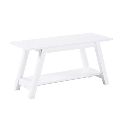 White Solid Wood Shelf Bench - 35.61W X 14D 17.96H Adds Charm To Bedroom And Entryway 35.61-Inch Suits Decorative Needs