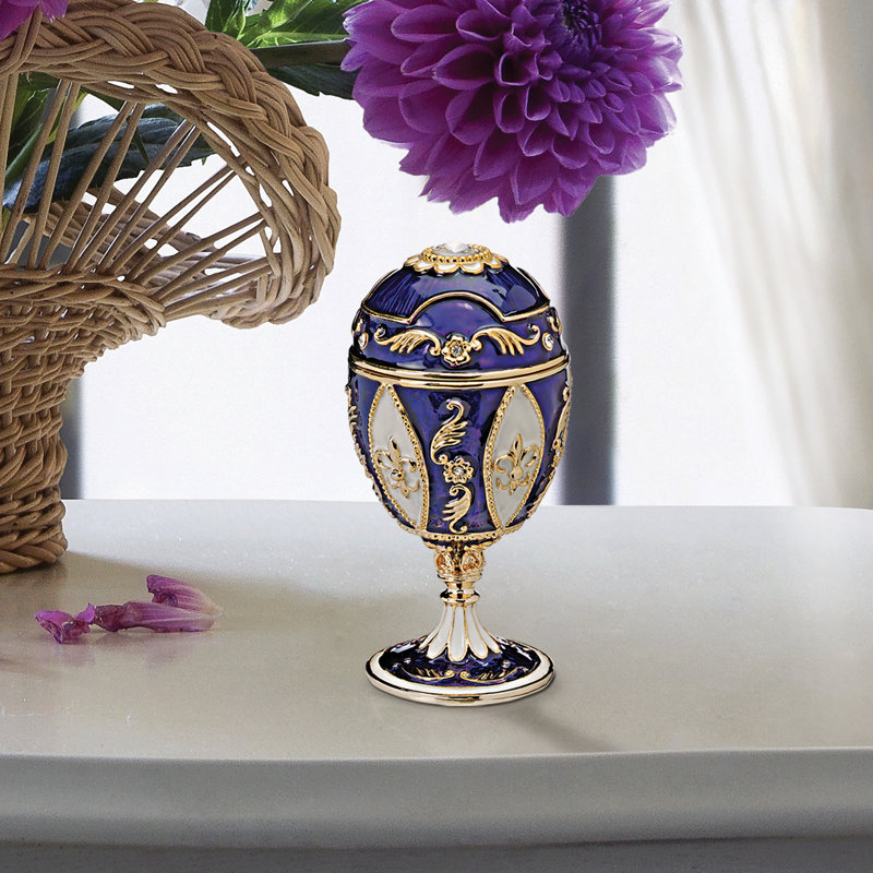 Enameled Eggs Pewter Decorative Box, Purple