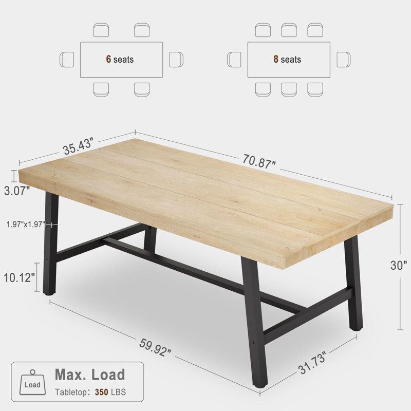 Ebern Designs 71 Inch Rectangular Dining Table, With Adjustable Feet ...