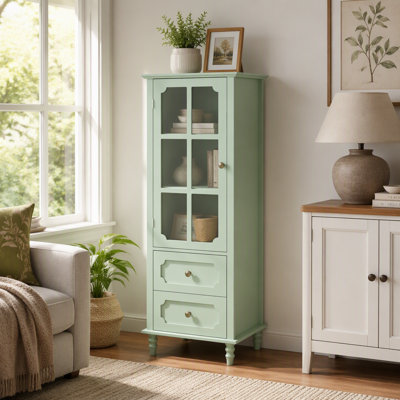 Buffet minimaliste avec portes en verre et double tiroir, armoire de rangement moderne en bois pour le salon, le vestibule, le couloir et l'entrée
