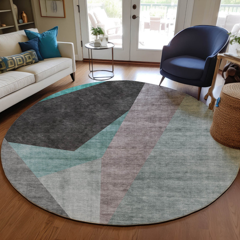 Killingly Washable Abstract Indoor / Outdoor Rug, Round 8'