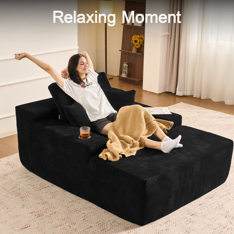 Nathasa Oversized 66.78" Upholstered Compression Chaise Lounge with Pillow, No Assembly Required Cloud Chair, Comfy Fluffy Sleep Sofa Bed for Living Room
