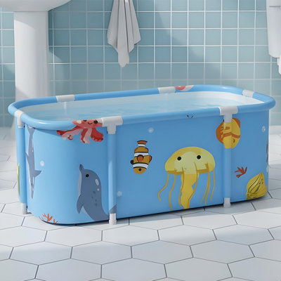 Portable Folding Pet Bathtub, Freestanding Tub, Hot and Cold Water Baths, Home Pet Spa Tub, Octopus Blue 55.11 x 23.6 x 19.68 inches