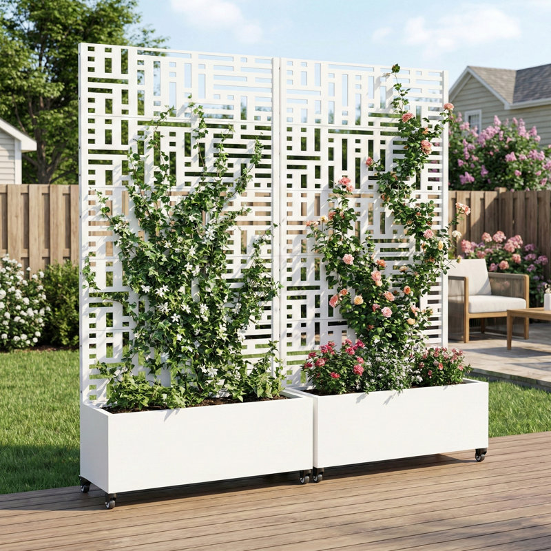 Boîte à fleurs en métal avec treillis Abraham, Blanc, H 72 po x l 35 po x P 16 po