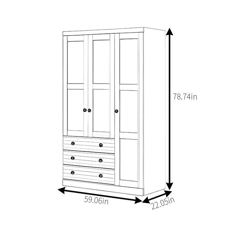 Garde-robe simple rétro, H 78,74 po x l 59,06 po x P 22,05 po