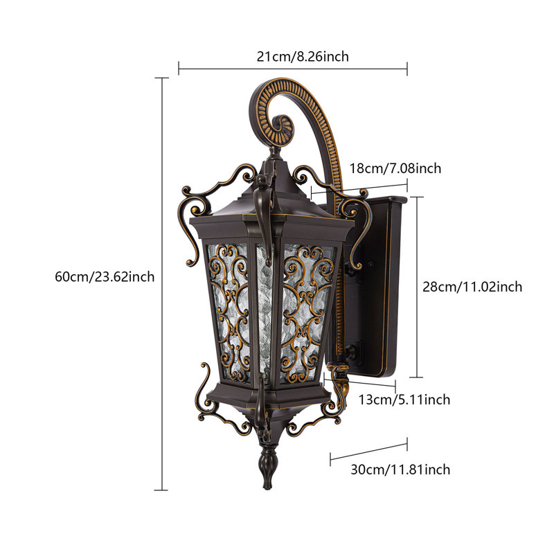 24.8" Vintage Outdoor Gold Cast Inverted Glass Large Wall Sconce Porch Lights