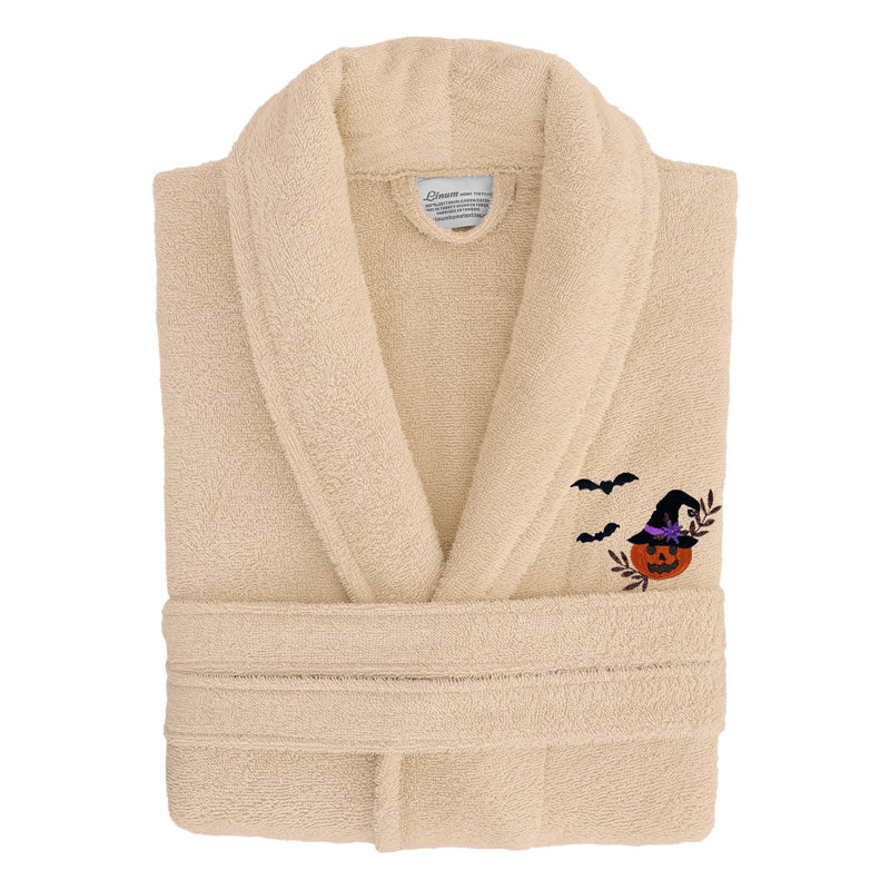 Peignoir 100% lin turque unisexe The Holiday Aisle® - Tête de citrouille, TG, Beige