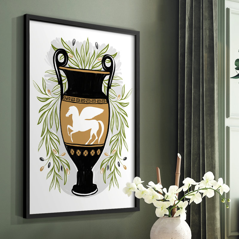 «Greek Vases III», reproduction encadrée - bois massif, Noir, H 14 po x l 11 po