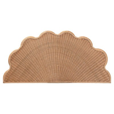 Bali & Pari Callias Natural Rattan Scalloped Headboard With Sunburst Weave – Coastal Boho Wicker Bed Backdrop For Bedroom Décor, Queen by Bayou Breeze