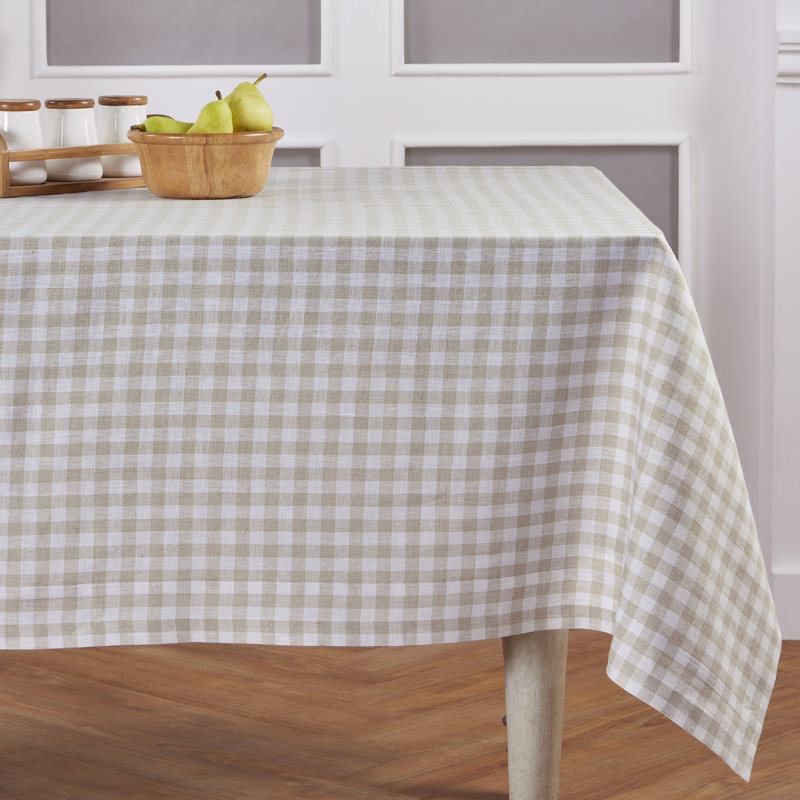 Natural Gingham 60 x 90 Inch Linen Rectangular Tablecloth