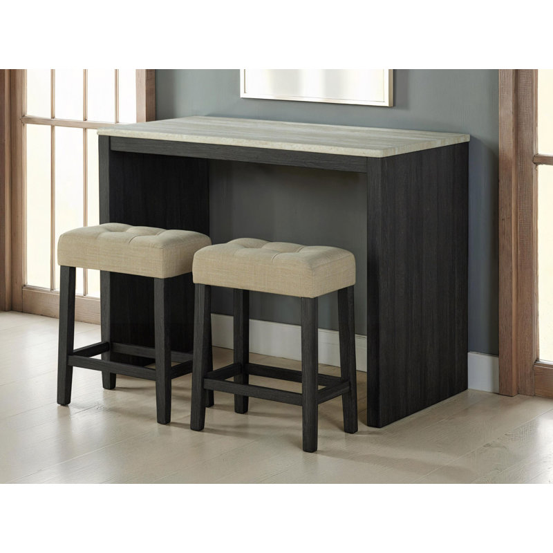 Ensemble de table de salle à manger à deux tons avec 2 tabourets et coussin capitonné