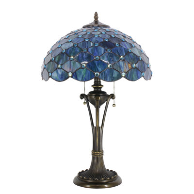Tiffany Table Lamp Sea Blue Pearl Stained Glass Desk Lamp 16X16X24 Inches Reading Light