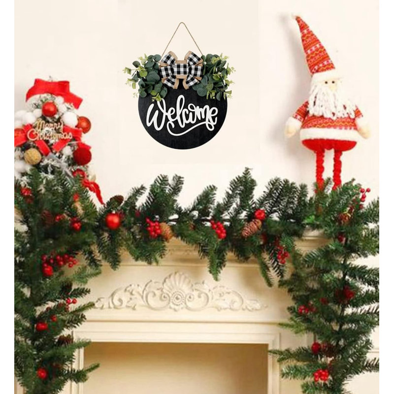 Farmhouse Round Wooden Welcome Sign 12 in. x 12 in. Black by Wooden Wall Art