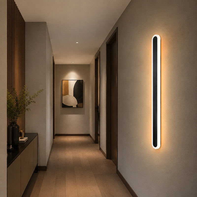Aarthi Modern Oval Linear LED Outdoor Wall Light Matt Black IP65 Waterproof 3000K Acrylic Exterior Wall Lamp For Corridor Entrance